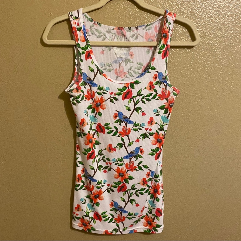 Women White Floral Tank Top